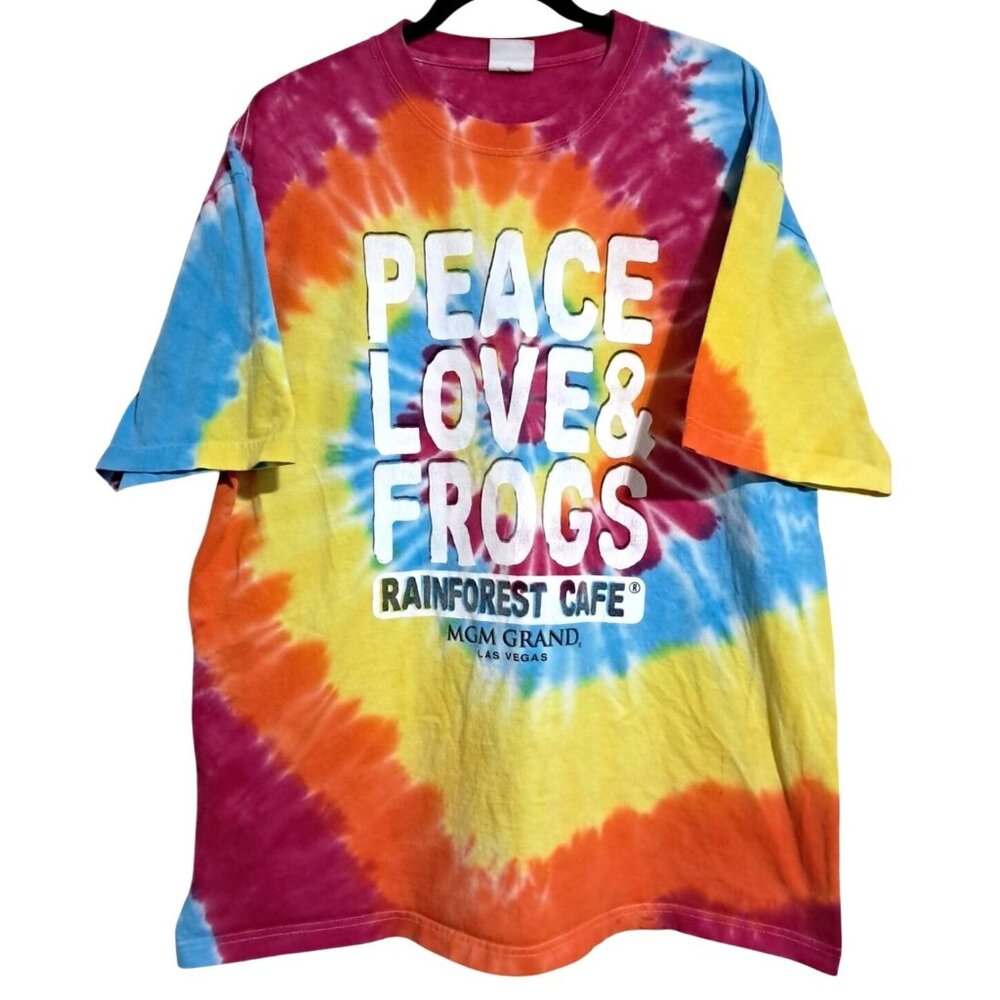 Rainforest Cafe Tie-Dye‎ T-Shirt Peace Love & Frogs MGM Grand Souvenir Las Vegas